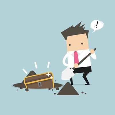 Businessman digging ground for a treasure.