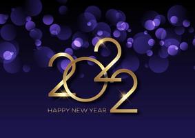 Happy New Year background with bokeh lights and gold lettering vector