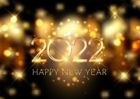 happy new year background with bokeh lights and snowflakes vector