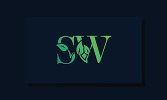 logotipo de sw inicial de estilo de hoja mínima vector