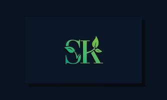 logotipo de sk inicial de estilo de hoja mínima vector