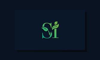 Minimal leaf style Initial SI logo vector