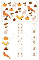 Worksheet for teaching mathematics and numeracy on the topic of autumn vector