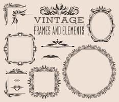 Set of empty vector monochrome frames, corners and borders