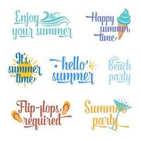 letras de verano con elementos de vacaciones. vector