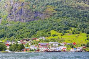 Beautiful and colorful touristic Undredal village Aurlandsfjord Sognefjord Norway. photo