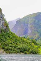 noruego hermoso paisaje de montaña y fiordo, aurlandsfjord sognefjord en noruega. foto