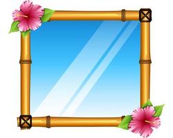 Bamboo Exotic Decorated Mirror Frame with Flowers. Vector Illustration