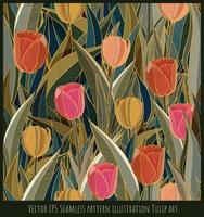 Seamless pattern art of tulip flowers with golden line vector