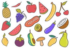 fruits set collection doodle hand drawn set collections with flat outline style vector