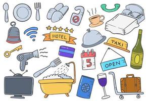 hospitality industry concept doodle hand drawn set collections with flat outline style vector