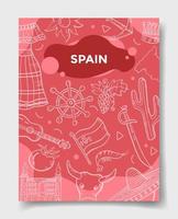 España país nación con estilo doodle para plantilla de pancartas, folletos, libros y portada de revista