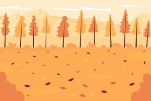 Autumn forest flat color vector illustration. Seasonal landscape. Panoramic autumnal countryside. Scenery in october and november. Fall woods 2D cartoon landscape with no people on background