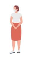 Woman in face mask semi flat color vector character. Standing figure. Full body person on white. New normal isolated modern cartoon style illustration for graphic design and animation