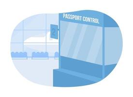 control de pasaportes en el aeropuerto 2d vector ilustración aislada. Representar la inspección de identificación. paisaje plano de la terminal de avión sobre fondo de dibujos animados. control de fronteras para vuelo internacional escena colorida