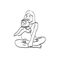 line art woman and bulldog one her lap illustration vector isolated on white background line art.