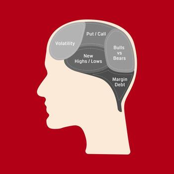 Trader mind concept. Human brain with trading concepts vector