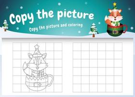 copy the picture kids game and coloring page with a cute fox on the cup vector