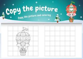 copy the picture kids game and coloring page with a cute elephant on hot air balloon vector