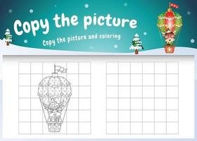 copy the picture kids game and coloring page with a cute buffalo on hot air balloon vector