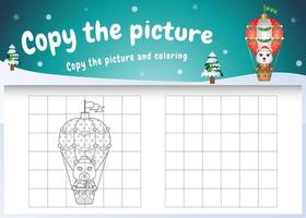 copy the picture kids game and coloring page with a cute polar bear on hot air balloon vector