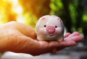 piggy save money, save money concept, Piggy bank and stack of money safe photo