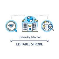 University selection concept icon. Choosing of academy. Higher education abroad. Foreign embassy. Education search idea thin line illustration. Vector isolated outline drawing. Editable stroke