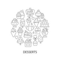 Assorted desserts abstract linear concept layout with headline vector