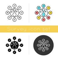 Chemical survey icon. Composition analysis. Quality control, evaluation. Health risk testing. Experiment. Lab flask. Glyph design, linear, chalk and color styles. Isolated vector illustrations