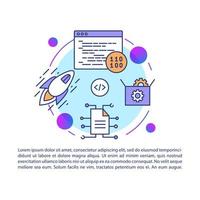 Software development article page vector template. Binary system. Brochure, magazine, booklet design element with linear icons, text boxes. Print design. Concept illustrations with text space