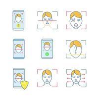 conjunto de iconos de color de reconocimiento facial vector