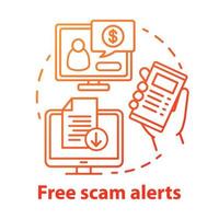 Free scam alerts concept icon. Information about financial criminal schemes. Cyber security advice. Tips about frauds idea thin line illustration. Vector isolated outline drawing