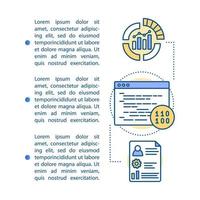 plantilla de vector de página de artículo de desarrollo y prueba. programación de software. folleto, revista, elemento de diseño de folleto con iconos lineales, cuadros de texto. diseño de impresión. ilustraciones conceptuales, espacio de texto