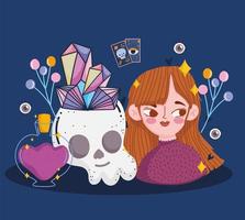 girl with skull magic quartz vector