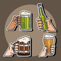 celebrating hands with beers vector