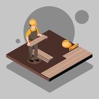 hombre instalando piso de madera vector