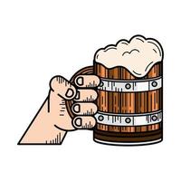 hand with wooden mug of beer vector