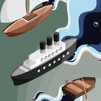 isometric different boats vector