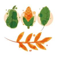 corn pumpkins and leaf vector