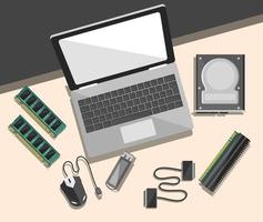 computer laptop and microchips vector