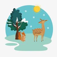 winter squirrel and deer vector