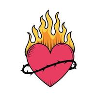 flaming heart tattoo vector