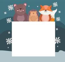 winter animals and card vector