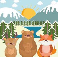 animales y paisaje invernal. vector