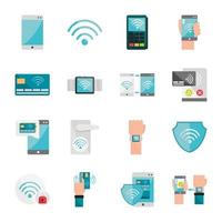 nfc technology icon set vector