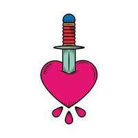 heart with dagger tattoo vector