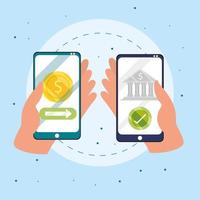 transaction money with smartphone vector