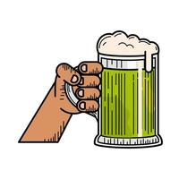 mano con cerveza verde vector