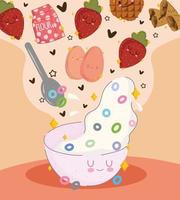 breakfast cereal and fruits vector