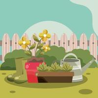 backyard garden flowers vector